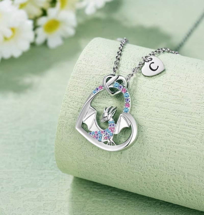 BAOWING Store Dragon Necklace Gifts for Kids Girls Rainbow Dinosaur Animal Pendant Colorful CZ Heart Letter Initial Jewelry Gifts for Daughter Granddaughter Niece Little Teen Girl - Image 5
